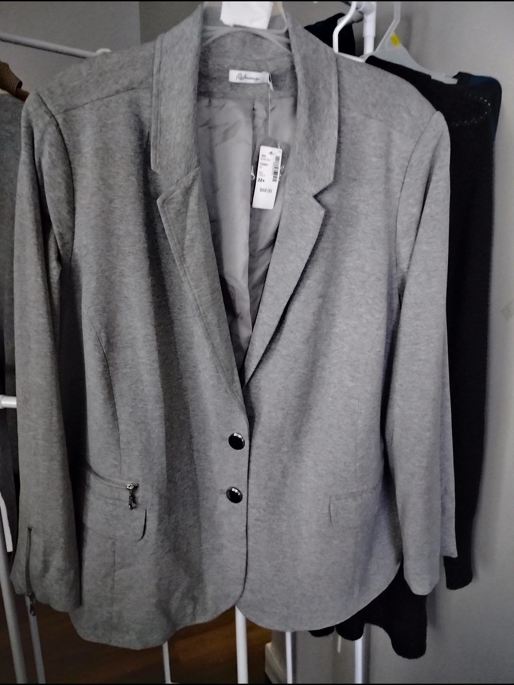 Reitman Women 2 Button Basic 3 Pockets Gray Lapel Long Sleeve Linen BlazerJacket